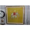 Image 2 : Gilt framed vintage Jim Thompson silk elephant scarf, overall dimensions including frame 38-1/2" x 3