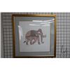 Image 2 : Gilt framed vintage Jim Thompson silk elephant scarf, overall dimensions including frame 42" x 42"