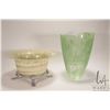 Image 1 : Two pieces of vintage art glass including swirl hand blown green vase, labeled Turkey, 11 1/2" in he