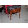 Image 1 : Semi contemporary small stool with single drawer and tartan upholstery, 18" H X 18" X 12"