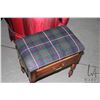 Image 2 : Semi contemporary small stool with single drawer and tartan upholstery, 18" H X 18" X 12"