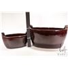 Image 2 : Two oval outdoor glazed pottery planters, one measuring 20" wide x 10" deep, and 14" wide and 6-1/2"