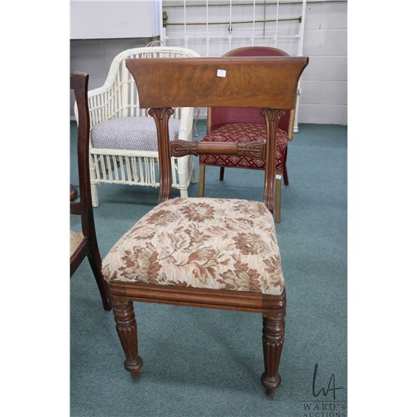 Antique side chair with reeded supports and upholstered seat