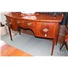 Image 1 : Antique Regency style three drawer sideboard with flame mahogany finish and inlaid banding, 36" H X 