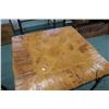 Image 2 : Antique Chinoserie style bamboo card table with parquet design top, 29" H X 36" square