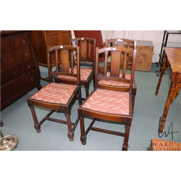 Set of four antique oak framed Edwardian dining chairs