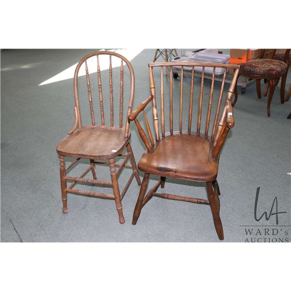 Two antique chairs including spindle back arm chair and bentwood side chair