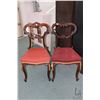 Image 1 : Pair of matching antique Victorian balloon back chairs with scroll supports, carved backs and uphols