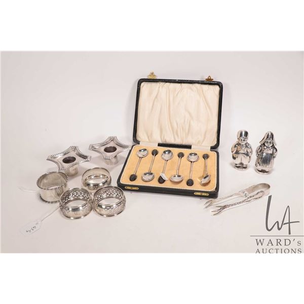 Selection of sterling silver including Dutch children motif salt and pepper shakers, four Birks Ster