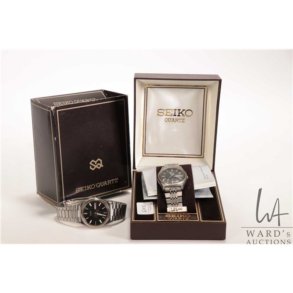 Two vintage Seiko wrist watches with quartz movement, one with original retail case and box