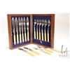 Image 1 : Oak cased flatware box containing a selection of silver plated fish knives and forks with French ivo