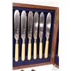 Image 2 : Oak cased flatware box containing a selection of silver plated fish knives and forks with French ivo