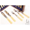 Image 4 : Oak cased flatware box containing a selection of silver plated fish knives and forks with French ivo