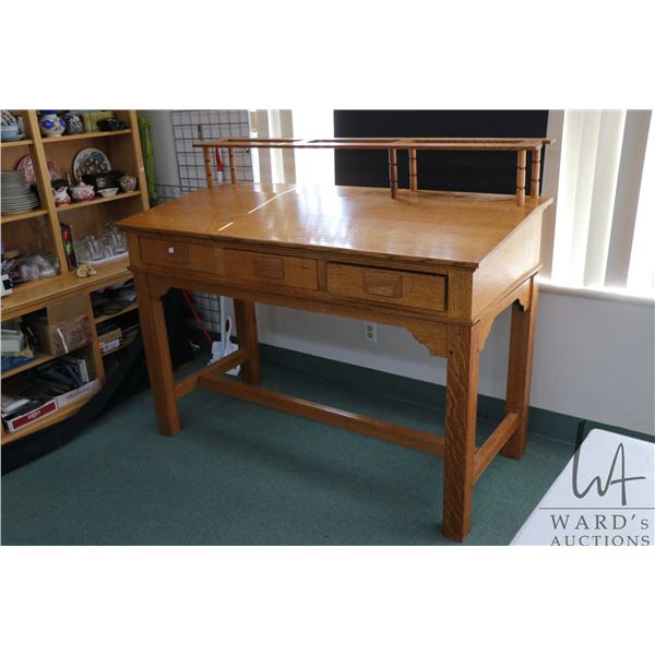 Antique quarter cut oak, Mission style clerks/ standing desk with topper, height to top of desk 45" 