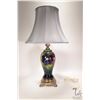 Image 1 : Vintage "Hibiscus" table lamp with brass tone metal base, 27" in height including shade
