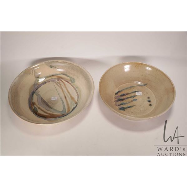 Two artisan made pottery bowls by L. Kosteriva ( Creech' s Lakeland Pottery Guide) including 14" and