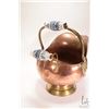 Image 3 : Vintage copper and brass coal scuttle with double lion head brass, and porcelain handles