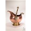 Image 6 : Vintage copper and brass coal scuttle with double lion head brass, and porcelain handles