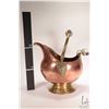 Image 7 : Vintage copper and brass coal scuttle with double lion head brass, and porcelain handles