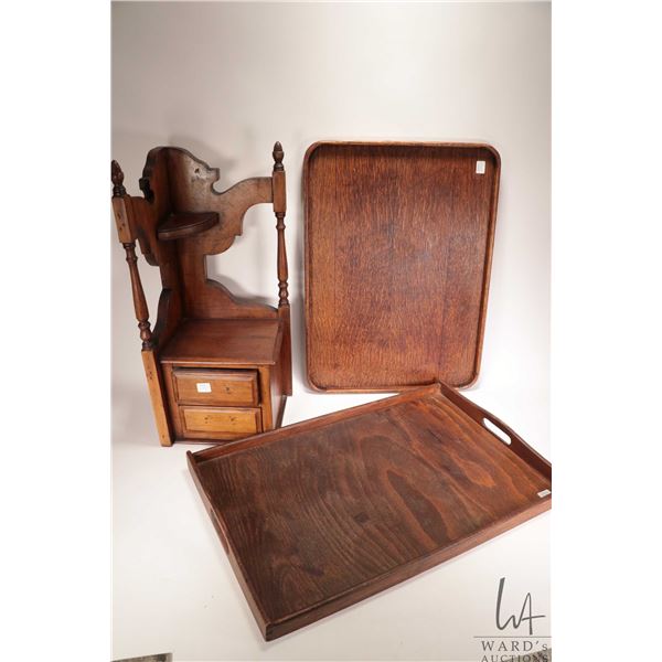 Antique Victorian dresser side converted to corner cabinet 22" H X 9" X 9.5" plus two wooden serving