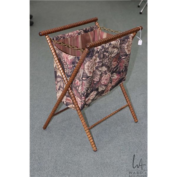 Vintage folding, floor standing knitting basket