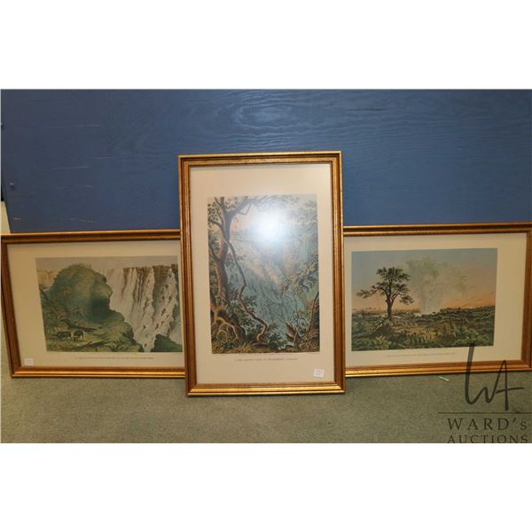 Three gilt framed prints of antique etchings including "The Falls From Narrow Neck Near the Eastern 