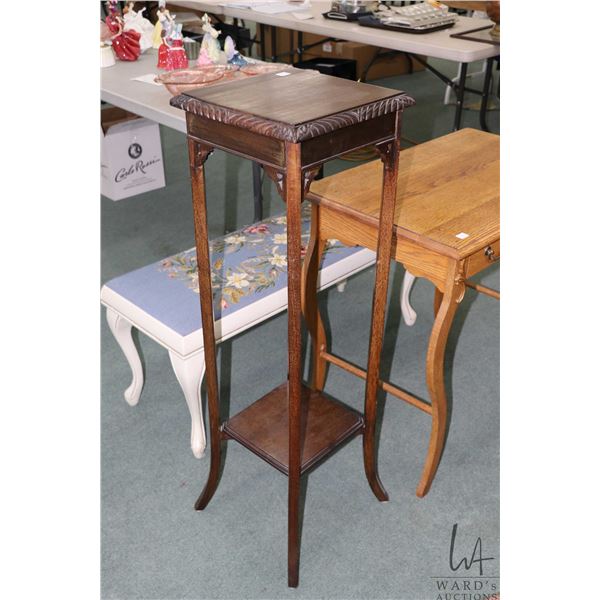 Statuary/Fern stand with decorative skirt and under shelf, 42" in height and a 12" X 12" top