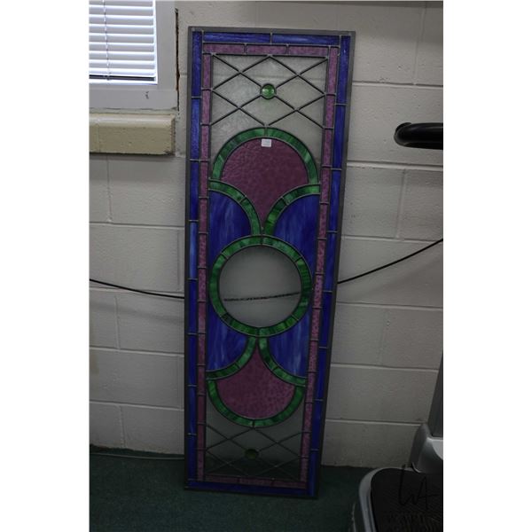 Antique leaded and stained glass transom window panel, 52-1/2" x 16-1/2"