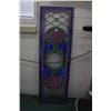 Image 1 : Antique leaded and stained glass transom window panel, 52-1/2" x 16-1/2"
