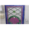 Image 4 : Antique leaded and stained glass transom window panel, 52-1/2" x 16-1/2"