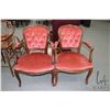 Image 1 : Pair of vintage French Provincial style open arm chair with carved show wood and tufted upholstered 
