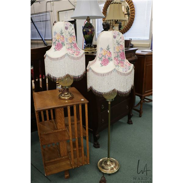 Two modern etched glass font style lamps including floor lamp and table lamp, both include hand made