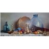 Image 1 : A. Mitchell Miller, framed oil on board still-life painting of fruits, flowers and vessels, signed b