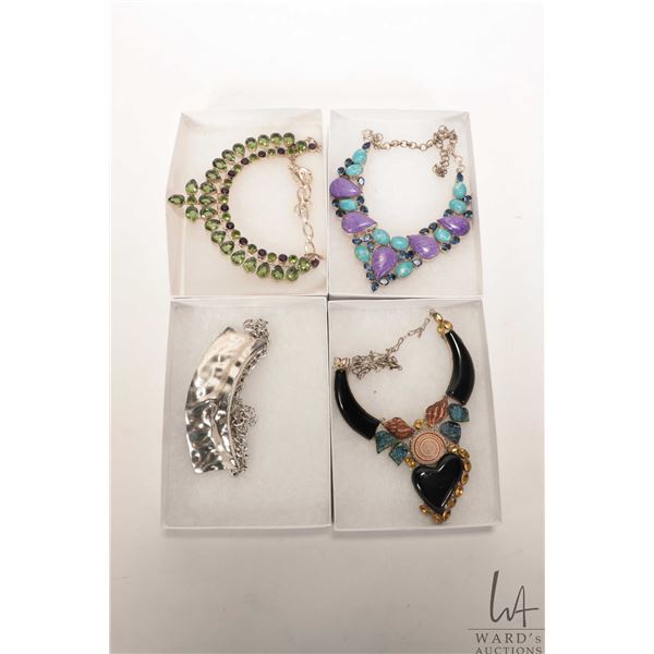 Four silverplate and gemstone necklaces