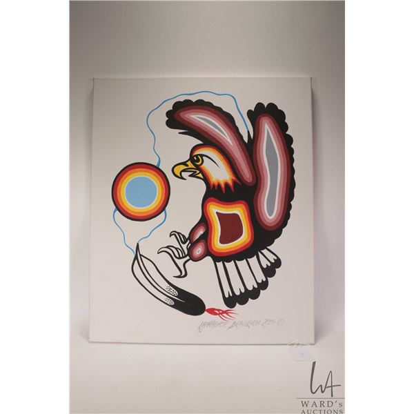 Lawerence Beaulieu, stretcher framed original acrylic on canvas eagle and sun painting, signed by ar
