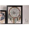 Image 4 : Three small Indigenous theme needleworks including dream catcher 11" X 9", bear 9" X 11" and a buffa