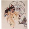 Image 1 : Framed needle and beadwork picture of a Indigenous woman and dream catcher, overall dimensions inclu