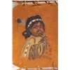 Image 2 : Ken Wykes, stretcher framed acrylic on buck skin painting of an Indigenous child, dated '79, overall