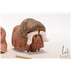 Image 3 : Two hand made clay figures including three Inuit children fishing and a musk ox, each approximately 