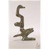Image 1 : Hand carved green marble sculpture featuring salmon, seal and duck figures, 5 1/2" in height