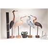 Image 2 : Four wooden carved cranes, ranging from 15"-21" in height plus a carved Zimbabwe stone elephant and 