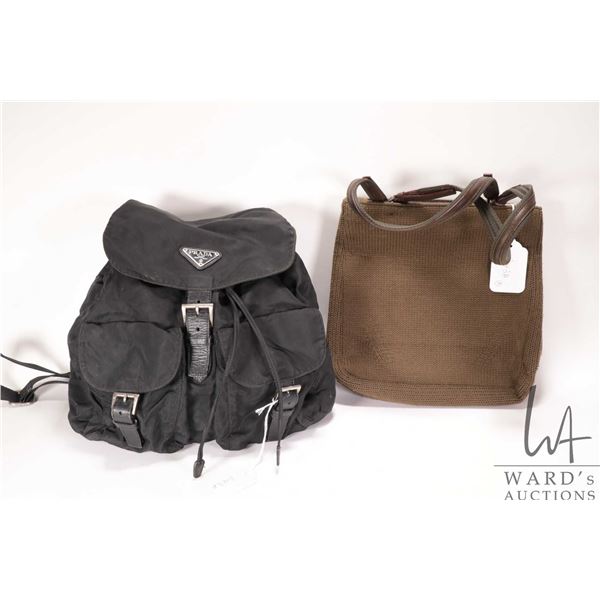 Vintage Prada wool knit bag with calf leather and nylon handles and a Prada nylon back pack   Note: 