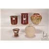 Image 1 : Five pieces of artisan pottery including three signed pieces ranging from 3" to 5 1/2" in height
