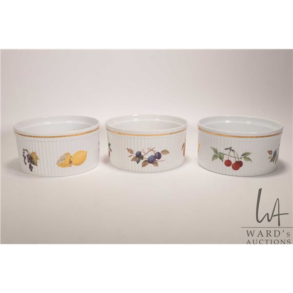 Three Royal Worcester Evesham Gold souffle dishes, each 7 1/4" in diameter