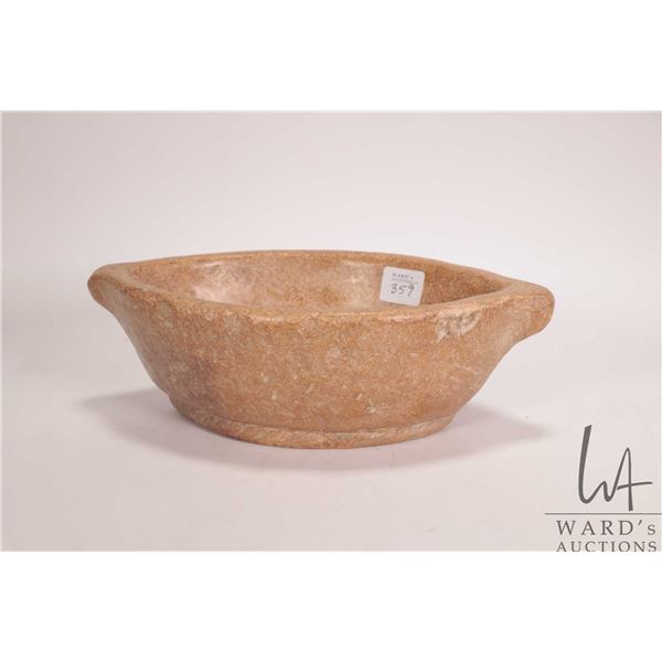 Marble oval Kharal opium water bowl, 9 1/2" in diameter