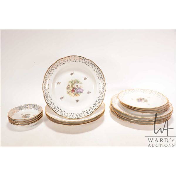 Selection of limoges porcelain china, Fragonard Courting Couple including four place settings of 9-1