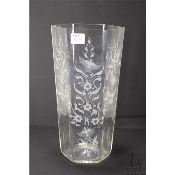 Vintage Cut Murano Glass Vase, Hand Signed by artist Cenedese Giovanni, titled Doves of Spring. 10-3