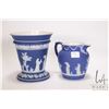 Image 1 : 2 Pieces of Cobalt Blue Wedgwood Jasperware including 6" plant pot and a 4-1/2" water jug