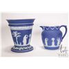 Image 3 : 2 Pieces of Cobalt Blue Wedgwood Jasperware including 6" plant pot and a 4-1/2" water jug