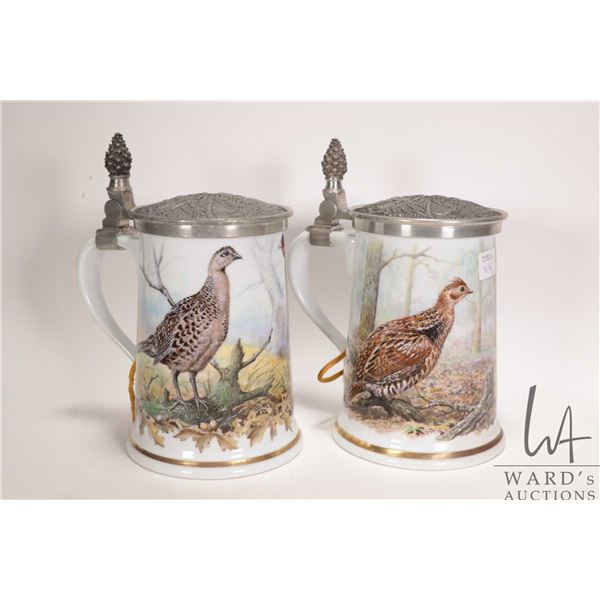 Two Franklin Mint Limited Edition Beer Steins by Basil Ede, including "The Game Bird Stein" and "The
